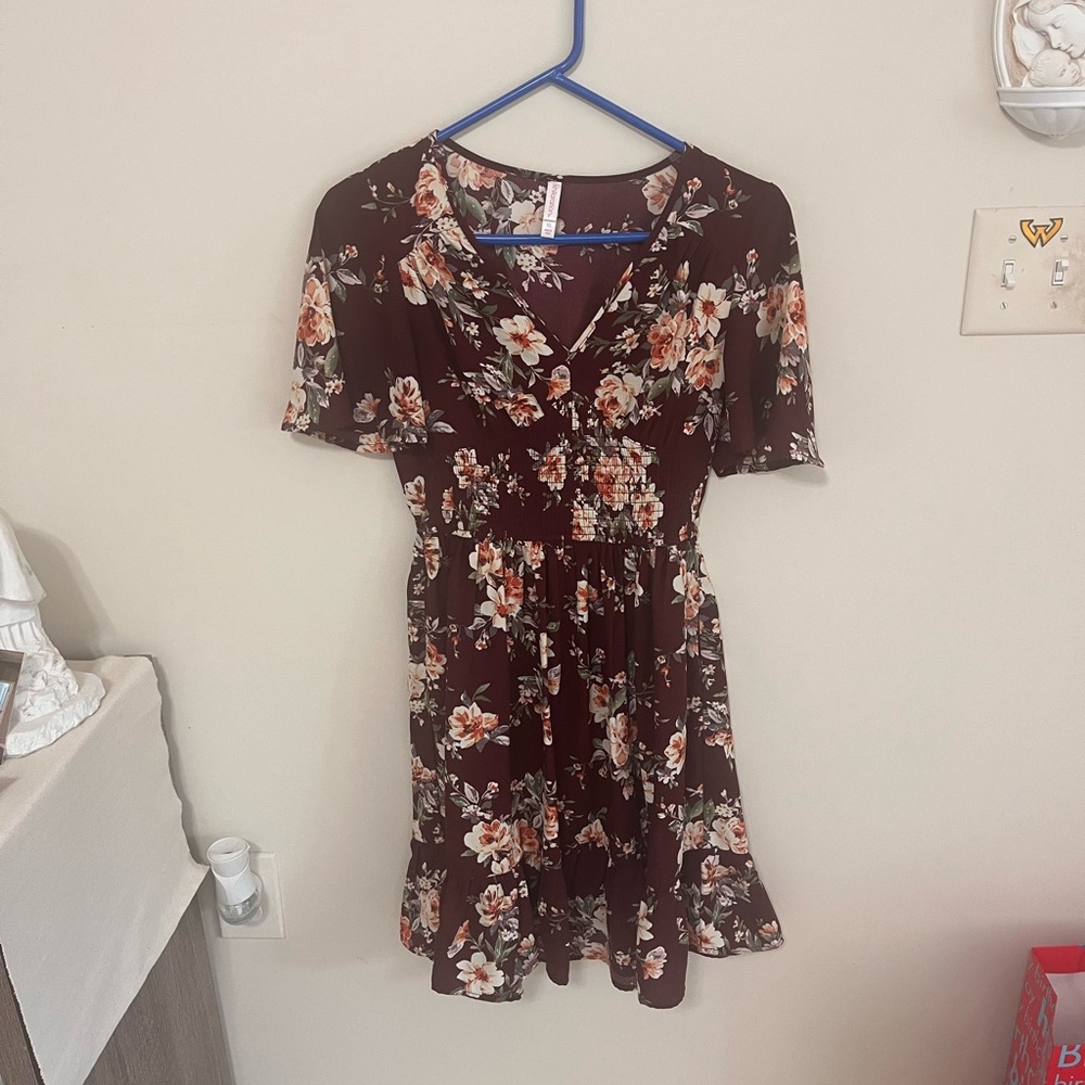 Xhilaration Cream and Red Floral Dress